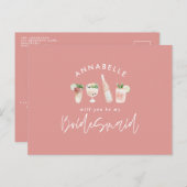 ピンクガーリーの水色彩の鮮やか色の飲み物の花嫁 インビテーションポストカード (正面/裏面)