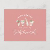 ピンクガーリーの水色彩の鮮やか色の飲み物の花嫁 インビテーションポストカード (正面)