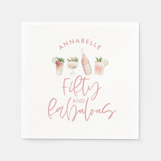 ピンクガーリーの水色50と素晴らしい誕生日マス スタンダードカクテルナプキン (正面)