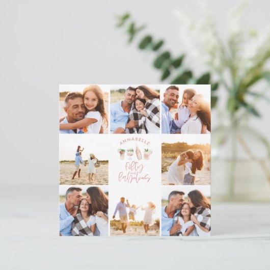 ピンクガーリーの水色50と素晴らしい誕生日 招待状 (スタンド正面)