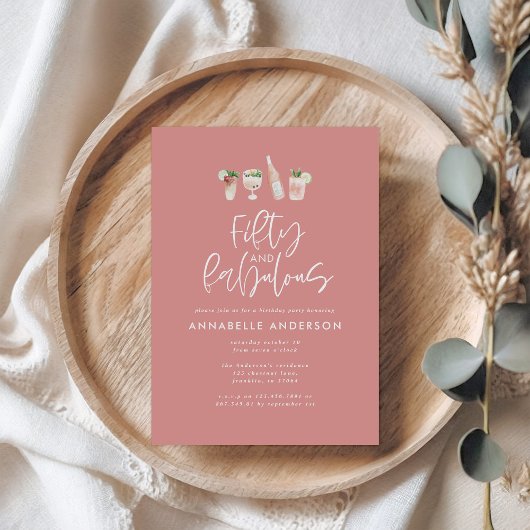 ピンクガーリーの水色50と素晴らしい誕生日 招待状