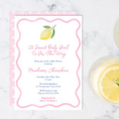 ピンクガーリーの波線レモン甘い赤ちゃんガールシャワー 招待状
