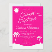 ピンクガーリーの熱帯ビーチスクリプトSweet sixteen 招待状 (正面)