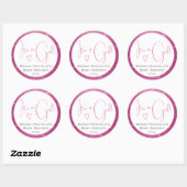 ピンクガーリーの白いグリッター星フレーム赤ちゃんシャワー ラウンドシール (シート)