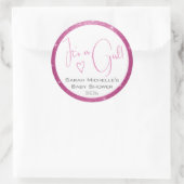 ピンクガーリーの白いグリッター星フレーム赤ちゃんシャワー ラウンドシール (バッグ)