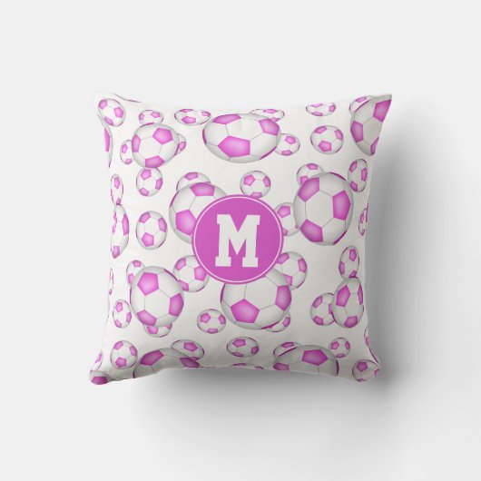 ピンクガーリーの白いサッカーボールのモノグラムの模様 クッション (裏面)