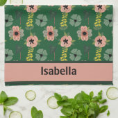 ピンクガーリーの白い花植物模様名 キッチンタオル (折り畳み)