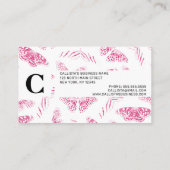 ピンクガーリーの白い蝶の水色パターン 名刺 (裏面)