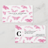 ピンクガーリーの白い蝶の水色パターン 名刺 (正面/裏面)