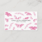 ピンクガーリーの白い蝶の水色パターン 名刺 (正面)