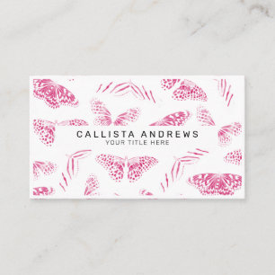ピンクガーリーの白い蝶の水色パターン 名刺