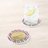 ピンクガーリーの白い黒い縞模様 コースター (側面)