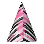 ピンクガーリーの白い黒い縞模様 パーティーハット (裏面)