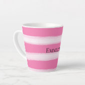 ピンクガーリーの白ストライプ色 カフェラテマグ (左アングル)