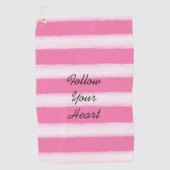 ピンクガーリーの白ストライプ色 ゴルフタオル (正面)