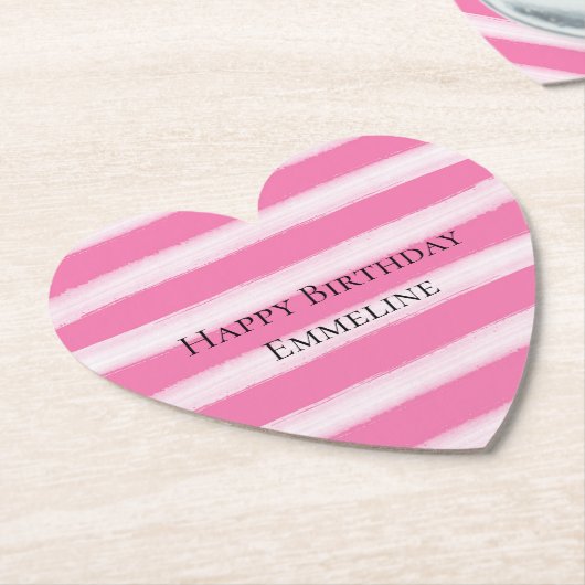 ピンクガーリーの白ストライプ色 ペーパーコースター (アングル)
