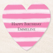 ピンクガーリーの白ストライプ色 ペーパーコースター (正面)