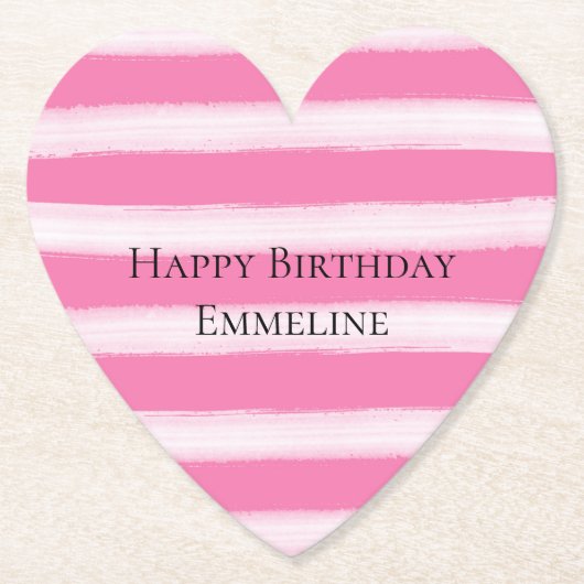 ピンクガーリーの白ストライプ色 ペーパーコースター (正面)