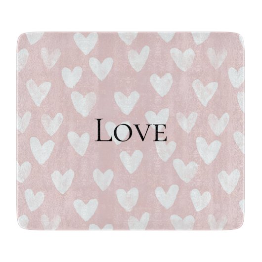 ピンクガーリーの白ハート カッティングボード (正面)