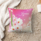 ピンクガーリーの白フローラコラージュ クッション (ブランケット)