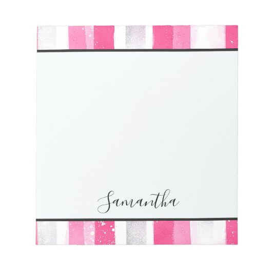 ピンクガーリーの白抽象芸術ストライプ ノートパッド (正面)