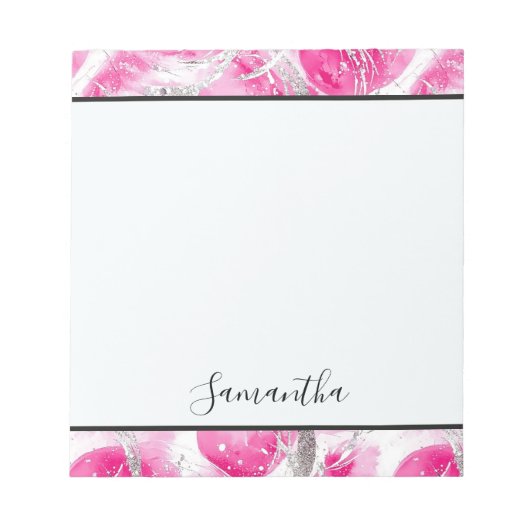 ピンクガーリーの白抽象芸術円 ノートパッド (正面)