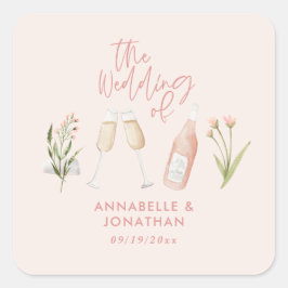 ピンクガーリーの繊細で美しモダンい野花 スクエアシール