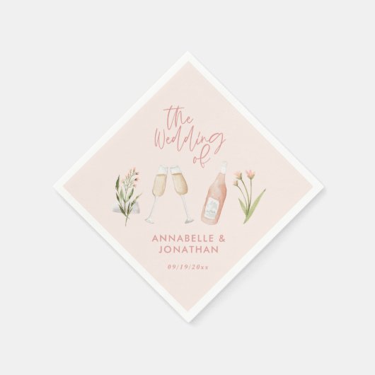 ピンクガーリーの繊細で美しモダンい野花 スタンダードカクテルナプキン (角)