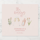 ピンクガーリーの繊細で美しモダンい野花 スパークリングワインラベル (シングルラベル)