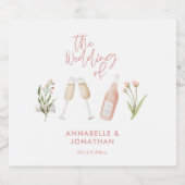 ピンクガーリーの繊細で美しモダンい野草 スパークリングワインラベル (シングルラベル)