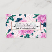 ピンクガーリーの花とヒョウアニマルプリント 名刺 (正面)