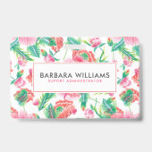 ピンクガーリーの花の緑の葉柄 バッジ (Back)