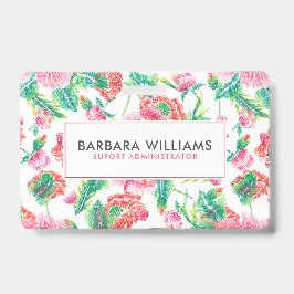 ピンクガーリーの花の緑の葉柄 バッジ