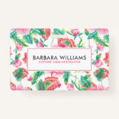 ピンクガーリーの花の緑の葉柄 バッジ (正面)