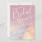 ピンクガーリーの虹色フェイクグリッターブライダルシャワー 招待状 (正面)