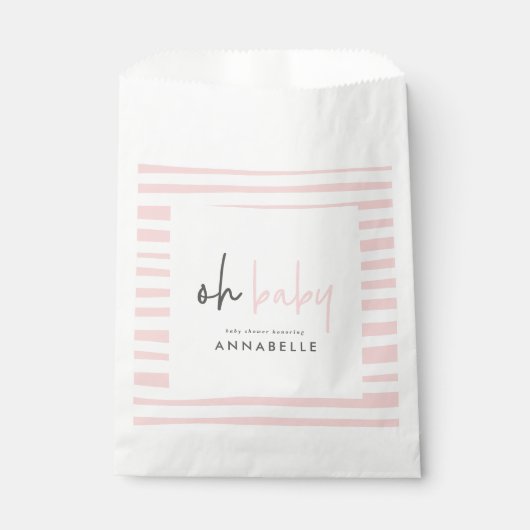 ピンクガーリーの赤ちゃんシャワータイポグラフィモダンお願いバッグ フェイバーバッグ (正面)
