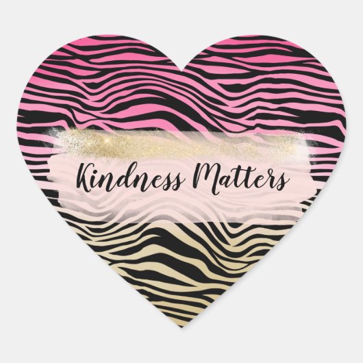 ピンクガーリーの金ゴールドグラデーションカラー黒ゼブラ印刷 ハートシール (正面)