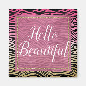 ピンクガーリーの金ゴールドグラデーションカラー黒ゼブラ印刷 マグネット (正面)