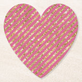 ピンクガーリーの金ゴールドグリッターストライプ ペーパーコースター (正面)