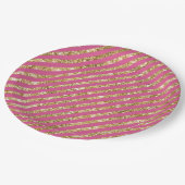 ピンクガーリーの金ゴールドグリッターストライプ ペーパープレート (アングル)