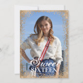 ピンクガーリーの金ゴールドグリッター紙吹雪写真甘い16 招待状 (正面)