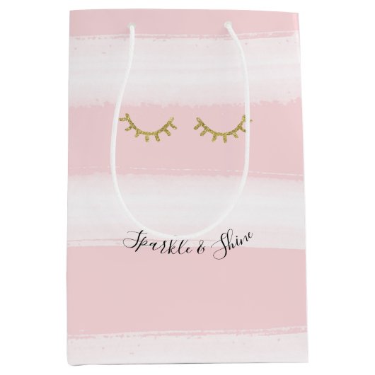 ピンクガーリーの金ゴールドストライプグリッターまつげ輝き ミディアムペーパーバッグ (正面)