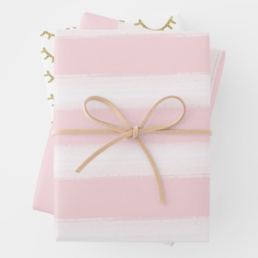 ピンクガーリーの金ゴールドストライプグリッターまつげ輝き ラッピングペーパーシート (インサイチュ)