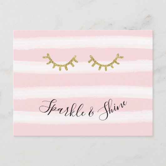 ピンクガーリーの金ゴールドストライプグリッターまつげ ポストカード (正面)
