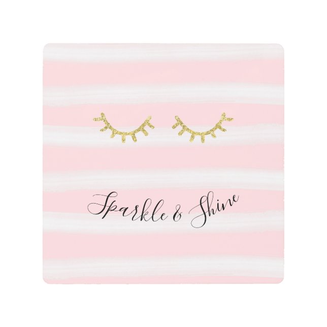 ピンクガーリーの金ゴールドストライプグリッターまつげ メタルプリント (正面)