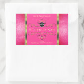 ピンクガーリーの金ゴールド製品ラベルのグリッター縁どロゴ 長方形シール (バッグ)