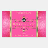 ピンクガーリーの金ゴールド製品ラベルのグリッター縁どロゴ 長方形シール (正面)