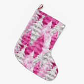 ピンクガーリーの銀釉クリスマスツリー ラージクリスマスストッキング (正面 (吊り時))