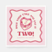 ピンクガーリーはケーキを持ち食べて2誕生日 スタンダードランチョンナプキン (正面)