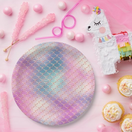 ピンクガーリーアクア金ゴールドマーメイド ペーパープレート (パーティー)
